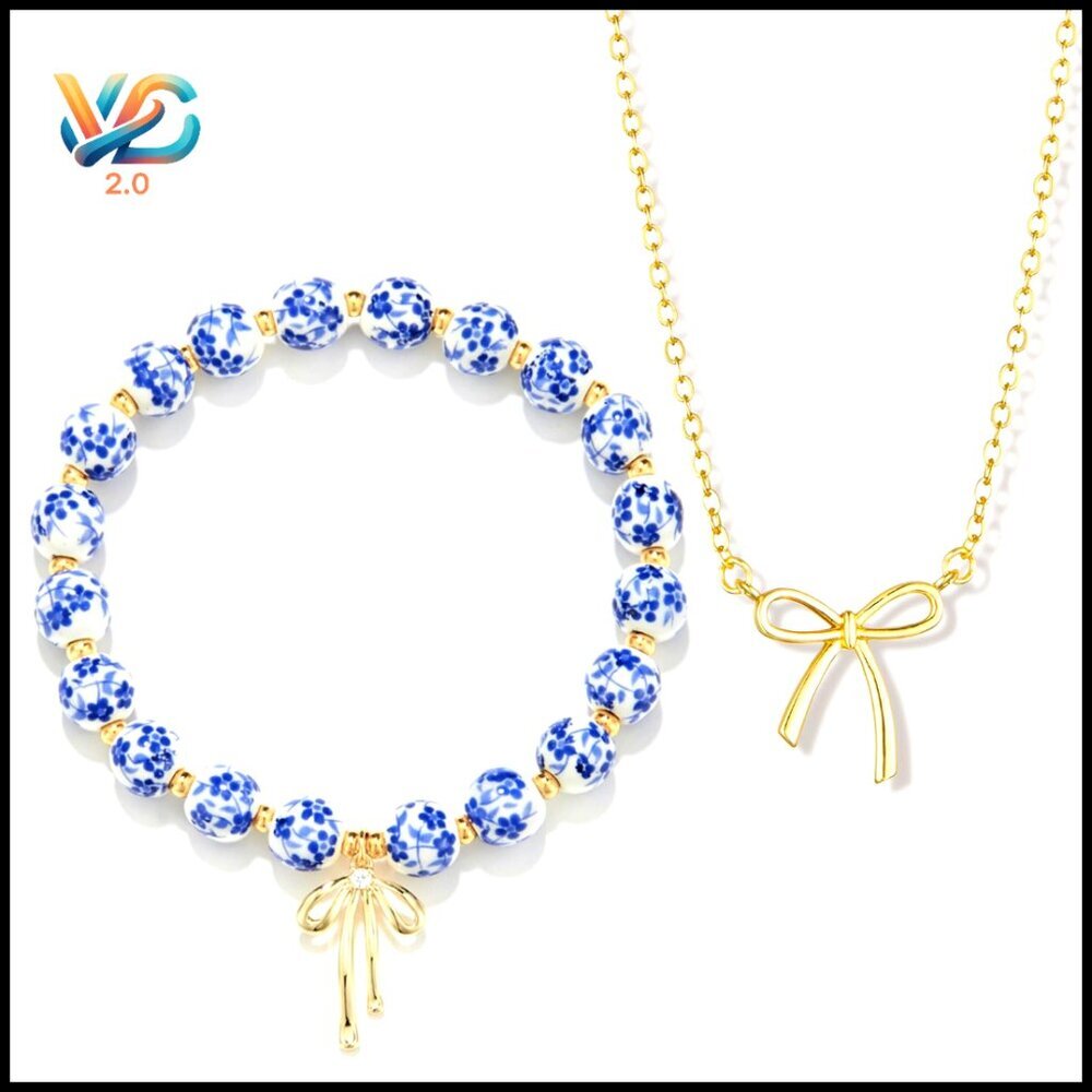 Dainty Bow Pendant Choker Set Vintage Inspired Jewelry Gift Coquette Cottagecore